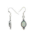 White Opal Gemstone Oval Dangle Earrings Sterling 