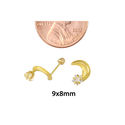 Moon and Star Stud Earrings 10k Yellow Gold with S