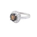 Sterling Silver Ring Genuine Smoky Quartz with CZ 