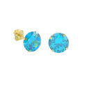 10k Yellow Gold Blue Topaz CZ Stud Earrings Cubic 