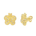 10k Yellow Gold CZ Butterfly Stud Earrings with Pu