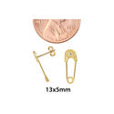 Safety Pin Stud Earrings 10k Yellow Gold with Push