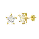 10k Yellow Gold Clear CZ Star Stud Earrings with P