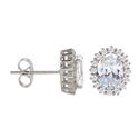 Sterling Silver Halo Oval Cubic Zirconia Stud Earr