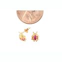 14k Yellow Gold Ladybug Stud Earrings - Red CZ 8mm