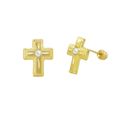 10k Yellow Gold Cross Stud Earrings Screwbacks Whi