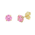 10k Yellow Gold Round Pink CZ Stud Earrings Cubic 