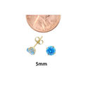 10k Yellow Gold Round Blue Topaz CZ Stud Earrings 