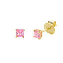 10k Yellow Gold Square Pink CZ Stud Earrings Cubic