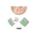 Opal Gemstone Stud Earrings Iridescent Green Sterl