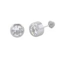 10k White Gold Round Clear CZ Stud Earrings Screwb