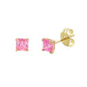 10k Yellow Gold Square Pink CZ Stud Earrings Cubic