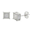 Sterling Silver Micropave Stud Earrings Clear Squa