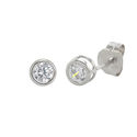 10k White Gold Clear CZ Stud Earrings Round Bezel 