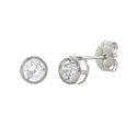 10k White Gold Clear CZ Stud Earrings Round Bezel 