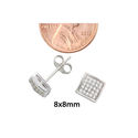 Sterling Silver Micropave Stud Earrings Puffy Squa