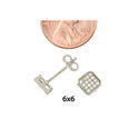 925 Sterling Silver Square Stud Earrings White Pav