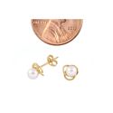 14k Yellow Gold Pearl Stud Earrings with Swirl Des