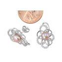 Pink Pearl Elegant Flower Stud Earrings White CZ P