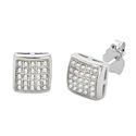 Sterling Silver Micropave Stud Earrings Puffy Squa