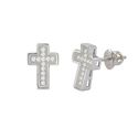 Cross Screwback Earrings Sterling Silver Pave CZ C