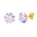 14k Yellow Gold Lavender Cubic Zirconia Stud Earri