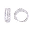 Huggie Earrings Hoops 14mm 3 Row CZ Sterling Silve