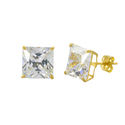 10k Yellow Gold Square Stud Earrings Clear CZ Cubi