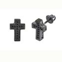 Cross Screwback Earrings Sterling Silver Pave Blac