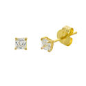 10k Yellow Gold Square Stud Earrings Clear CZ Cubi