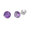 Sterling Silver Stud Earrings Amethyst CZ Cubic Zi