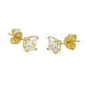 10k Yellow Gold Square Stud Earrings Clear CZ Cubi