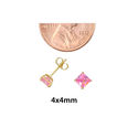 10k Yellow Gold Square Pink CZ Stud Earrings Cubic