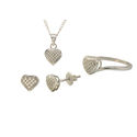 Diamond Heart Ring Necklace Earrings Set Sterling 