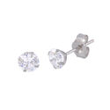 14k White Gold Stud Earrings Round Clear CZ Prong 