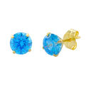 10k Yellow Gold Round Blue Topaz CZ Stud Earrings 