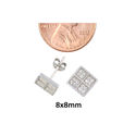 Sterling Silver Square Stud Earrings Micropave Cub