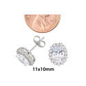 Sterling Silver Halo Oval Cubic Zirconia Stud Earr