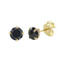 10k Yellow Gold Round Black CZ Stud Earrings Cubic