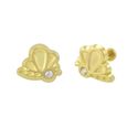 10k Yellow Gold Bee Stud Earrings Screwbacks White