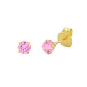 10k Yellow Gold Round Pink CZ Stud Earrings Cubic 