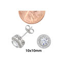 Sterling Silver Halo Cubic Zirconia Circle Stud Ea