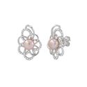 Pink Pearl Elegant Flower Stud Earrings White CZ P