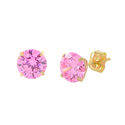 10k Yellow Gold Round Pink CZ Stud Earrings Cubic 