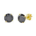 10k Yellow Gold Round Black CZ Stud Earrings Cubic