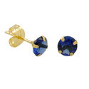 10k Yellow Gold Blue Sapphire CZ Stud Earrings Cub