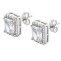 Sterling Silver Rectangle Halo Cubic Zirconia Stud