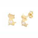 14k Yellow Gold CZ Cat Stud Earrings 8mm x 5mm