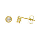 10k Yellow Gold Clear CZ Stud Earrings Round Bezel