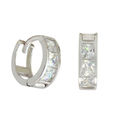 10k White Gold Tiny Huggie Hoop Earrings Square CZ